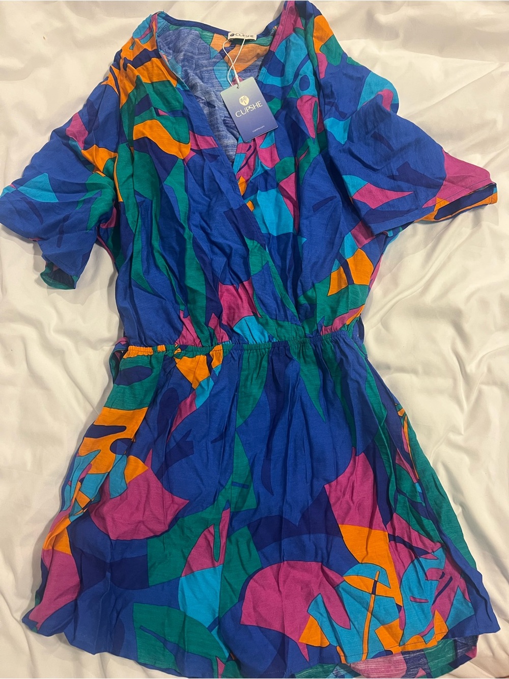 Cupshe  V-Neck One-Piece Romper in Blue, Green, Pink & Orange